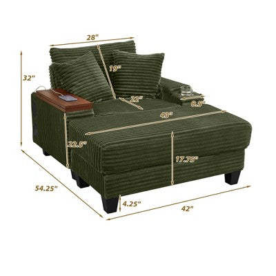GDFStudio Siesta 42 Modern Corduroy Chair with Ottoman and Hidden Swivel Table