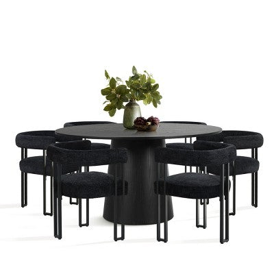 7-Piece Round Dining Table Set with 6 Upholstered Chenille Chairs, 52 Modern Pedestal Table with Metal Leg Dining Chairs for Kitchen-Panipeachy