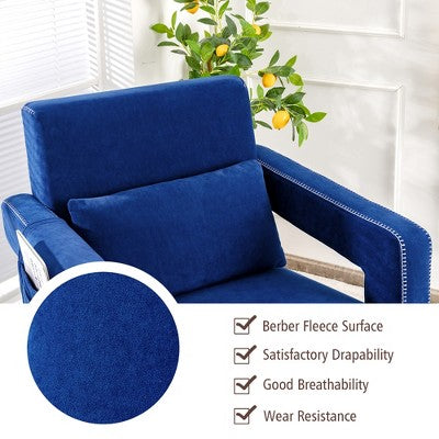 Costway Modern Berber Fleece Single Sofa Chair w/ Ottoman & Waist Pillow Red\Blue\Black\Green\Orange