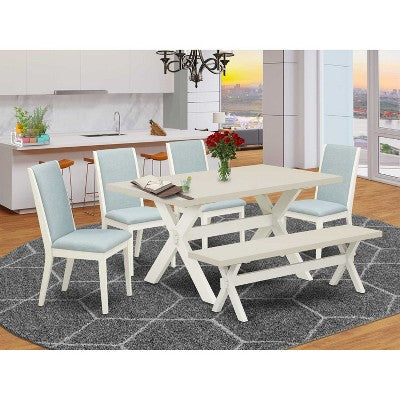 HomeStock 6-Piece Rectangle Natural Oak Finish Solid Wood Top Dining Table with 1-Bench, 4-Chairs