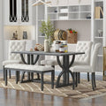 Farmhouse Dining Set for 4, Rectangular Kitchen Table Set with 4 Upholstered Chairs and Bench