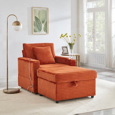 GDFStudio Tenley Modern Chenille Accent Chair with Storage Ottoman, Cup Holder and Convertible Armrest Table