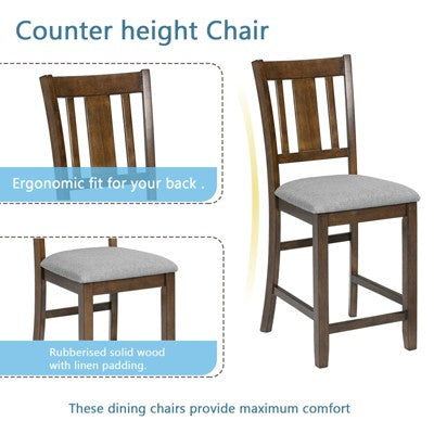 GDFStudio Nolwenn Traditional 5 Piece Acacia Wood Rubberwood Dining Table Set with 4 Linen Upholstered Chairs
