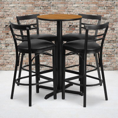 Flash Furniture 24 Round Laminate Table Set with X-Base and 4 Two-Slat Ladder Back Metal Barstools