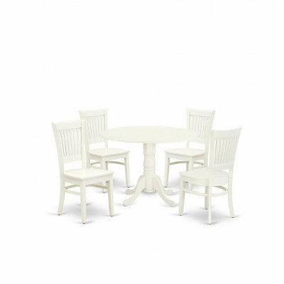 HomeStock Linen White Round Dining Table and 4 Chair Set Modern