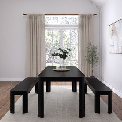 Plank+Beam 72 Modern Rounded Solid Wood Dining Table Set with 2 Benches
