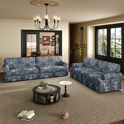 GDFStudio Belmont Mid-Century Modern Sofa Set with Rolled Arms and Pleated Skirt Design