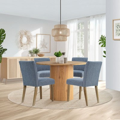 5-Piece Round Dining Table Set & 4 Upholstered Chairs, Modern Wood Pedestal Table Set for Kitchen, Breakfast Nook or Dining Room-Panipeachy