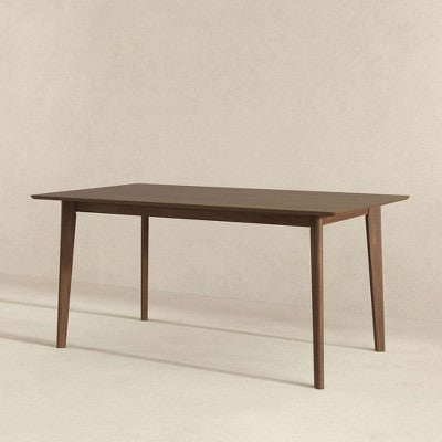 5-Piece Mid-Century Solid Wood Dining Set  Walnut Brown Stain, Beveled Edge Table & 4 Chairs, Seats 4