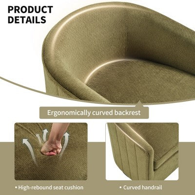 Bestier Swivel Accent Chair with Ottoman Set, Barrel Club Chair with Simple Line Design for Living Room Bedroom, Round Reading Chair