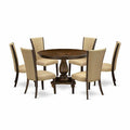 HomeStock 7-Piece Distressed Jacobean Finish Solid Wood Top Dining Table with 6 Parson Chairs