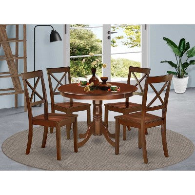 Victorian Dinette Set for 4 - 42 Inch Round Table & 4 Chairs - Mahogany Finish Dining Room Furniture