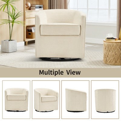 Bestier Swivel Accent Chair with Ottoman Set, Barrel Club Chair with Simple Line Design for Living Room Bedroom, Round Reading Chair