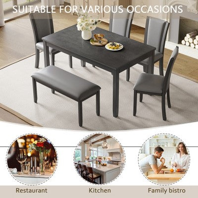 GDFStudio Maeve Rustic 6 Piece Rubberwood Upholstered Dining Set