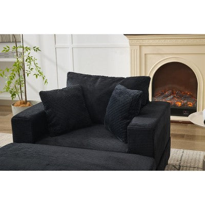 Chaise Lounge with Removable Ottoman, Corduroy Upholstered Armchair Accent Chair Sleeper Sofa Chair - ModernLuxe