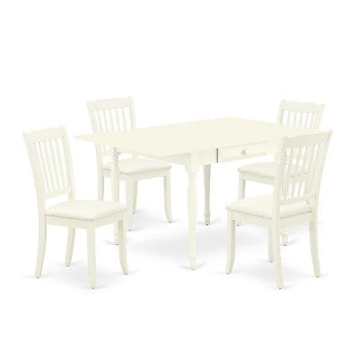 HomeStock 5-Pc Linen White Finish Solid Wood Top - Dining Room Set with Dropleaf - Seats 4