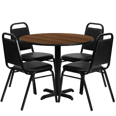 Emma and Oliver 36 Round Laminate X-Base Table Set with 4 Banquet Chairs