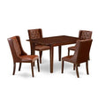 5-Piece Mahogany Finish Solid Wood Top Rectangular Button Tufted Dining Room Set (Seats-4)