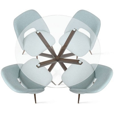 5-Piece Round Glass Dining Table Set with Upholstered Fabric Chairs, Modern Kitchen & Dining Room Furniture with Walnut Legs-Panipeachy