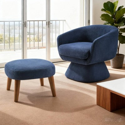 GDFStudio Lazy Fabric Upholstered Swivel Chair with Ottoman