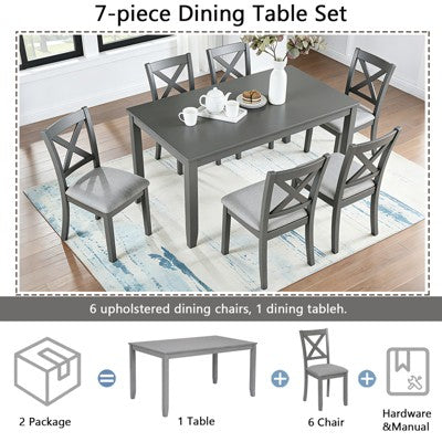 GDFStudio Loren Modern 7-Piece Solid Wood Upholstered Dining Table and Chairs Set