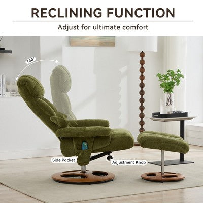 GDFStudio Mirna Ergonomic Chenille Upholstered Swivel Recliner Chair with Ottoman