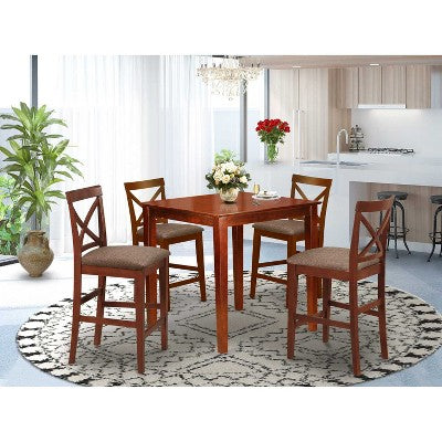 HomeStock 5-Pc Natural Brown Finish Solid Wood Top - Dining Room Set - Seats 4