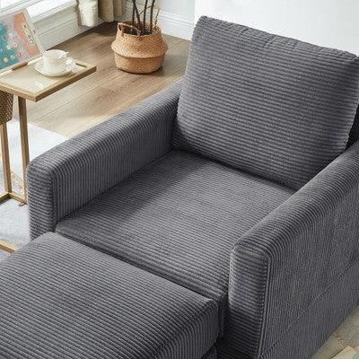 GDFStudio Warner Corduroy 32W Upholstered Accent Chair with Ottoman