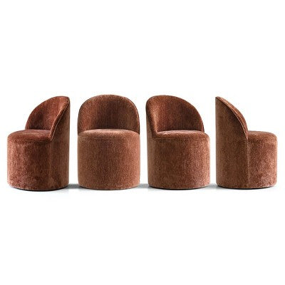 Dining Table Set for 4, Modern Barrel Chair with Wheels and Chenille Upholstery, Round Pedestal Table for Small-Dining Areas-Panipeachy
