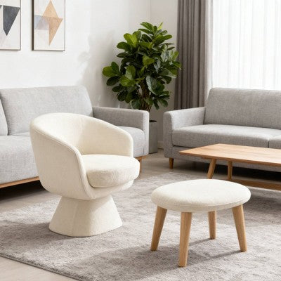 GDFStudio Lazy Fabric Upholstered Swivel Chair with Ottoman