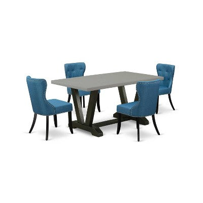 HomeStock 5-Piece Natural Oak Finish Solid Wood Top Dining table with 4 Chairs