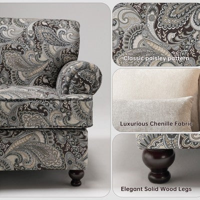 Piece Living Room Set, Modern Farmhouse Chenille Sofa and Loveseat with Nailhead Trim, Floral Accent Chair