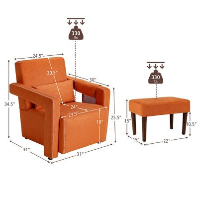 Costway Modern Berber Fleece Single Sofa Chair w/ Ottoman & Waist Pillow Red\Blue\Black\Green\Orange