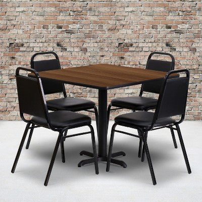 Flash Furniture 36 Square Laminate Table Set with X-Base and 4 Trapezoidal Back Banquet Chairs
