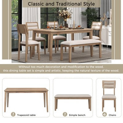 GDFStudio Monica 6 Piece Dining Set with Table and Upholstered Chairs