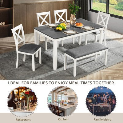 GDFStudio Callan Farmhouse Wood Upholstered 6 Piece Dining Set with Bench