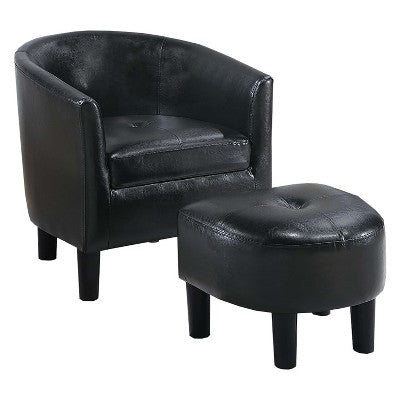 GDFStudio Nolan Contemporary Faux Leather Upholstered Barrel Back Accent Chair with Ottoman Set
