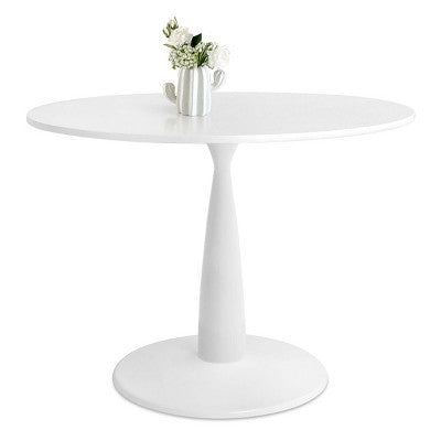 Small Round 5 Piece Dining Table Set for 4, 35 Round Pedestal Table with 4 Boucle Dining Chairs Double Layer Rattan Back. Dining Room-Panipeachy