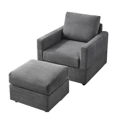 GDFStudio Warner Corduroy 32W Upholstered Accent Chair with Ottoman