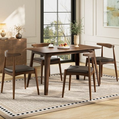 Christopher Knight Home Ahmad Modern 5 Piece Rubber Wood Dining Set with Faux Leather Upholstered Chairs and Rectangular Table
