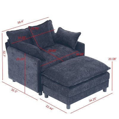 GDFStudio Lewis 39.4 Modern Chenille Upholstered Accent Chair with Ottoman