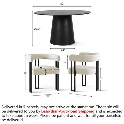 7-Piece Round Dining Table Set with 6 Upholstered Chenille Chairs, 52 Modern Pedestal Table with Metal Leg Dining Chairs for Kitchen-Panipeachy