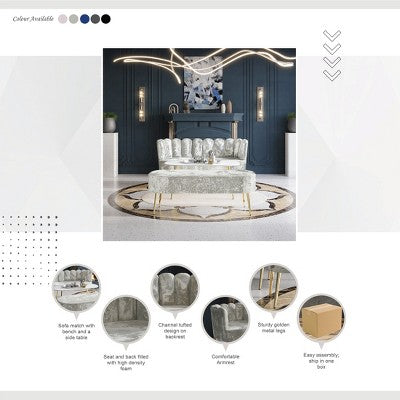 ChaletPosh Velvet Sofa with Bench And Coffee Table