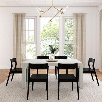 Plank+Beam 72 Modern Solid Wood Dining Table Set, Black Wirebrush, + 6 Chairs