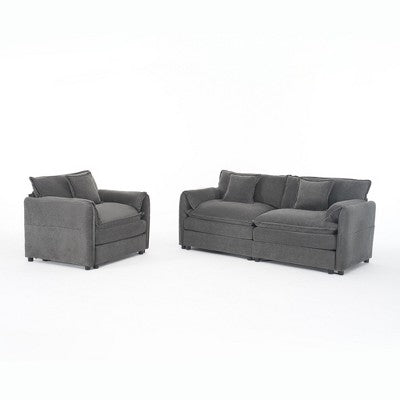 GDFStudio Jorah Modular 2 Piece Chenille Upholstered Sofa Set with 3 Pillows and Storage Pockets