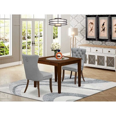 HomeStock 3-Pc Antique Walnut Finish Square Solid Wood Top Dining Table Set for Small Spaces