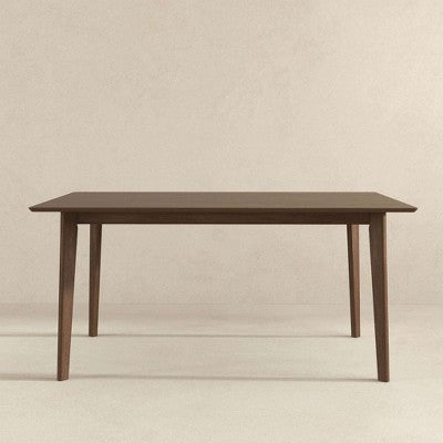 5-Piece Mid-Century Solid Wood Dining Set  Walnut Brown Stain, Beveled Edge Table & 4 Chairs, Seats 4