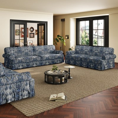 GDFStudio Belmont Mid-Century Modern Sofa Set with Rolled Arms and Pleated Skirt Design