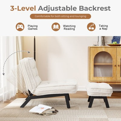 Bestier Accent Chair with Adjustable Backrest, Tufted Lounge Chair with Ottoman Set, Upholstered Reclining Chair for Reading Room