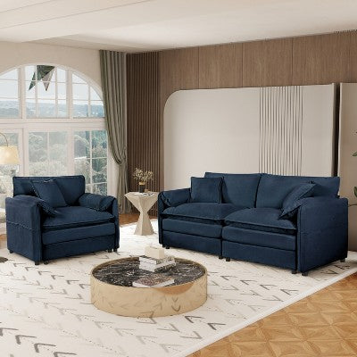 GDFStudio Jorah Modular 2 Piece Chenille Upholstered Sofa Set with 3 Pillows and Storage Pockets